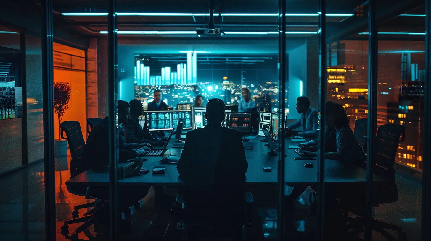 a dynamic office setting featuring a diverse team gathered around a sleek conference table, deeply engaged in a strategic discussion about keyword analysis on digital screens, illuminated by modern ambient lighting that enhances a professional atmosphere. a dynamic office setting featuring a diverse team gathered around a sleek conference table, deeply engaged in a strategic discussion about keyword analysis on digital screens, illuminated by modern ambient lighting that enhances a professional atmosphere.