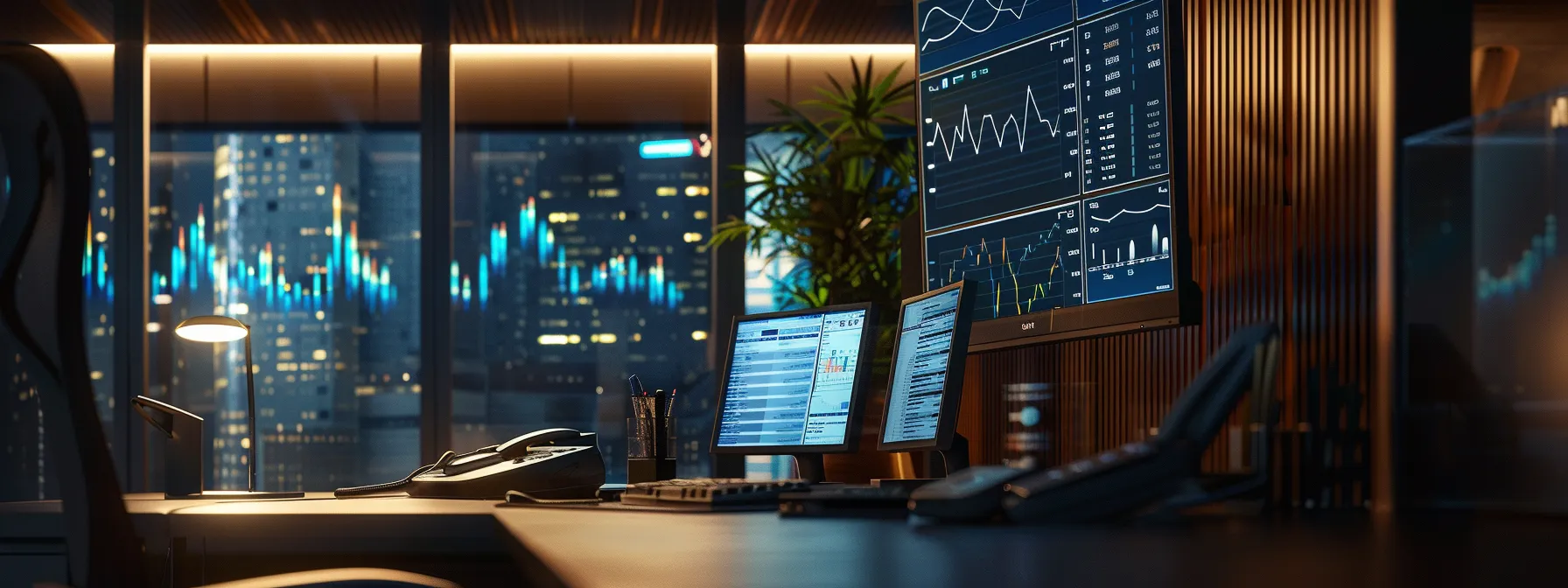 a modern office environment showcases a sleek workstation with multiple screens displaying dynamic graphs and charts, emphasizing the importance of ongoing email authentication through vivid visuals of spf, dkim, and dmarc records, all illuminated by bright, focused lighting to enhance the professional atmosphere.