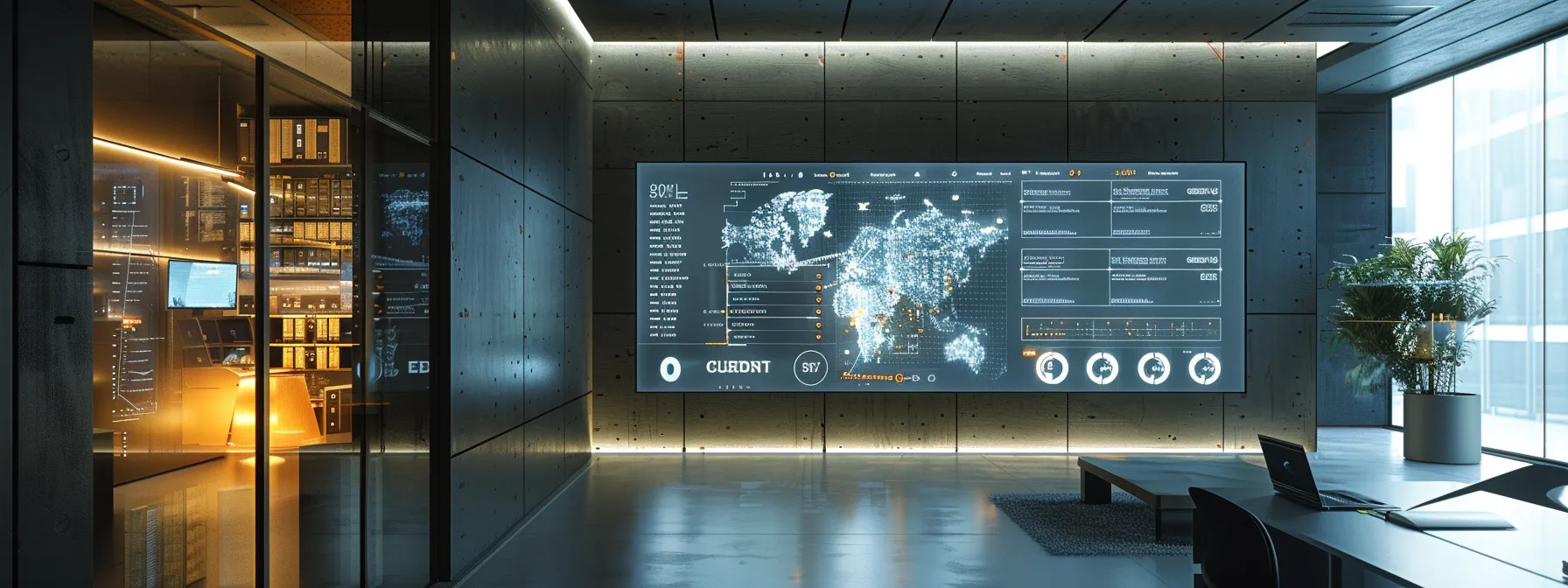 a sleek, modern office environment showcases a sophisticated ai agent interface on a large screen, with dynamic data visualizations and flowing code snippets illuminating the space, emphasizing the seamless integration of technology in automating tasks.