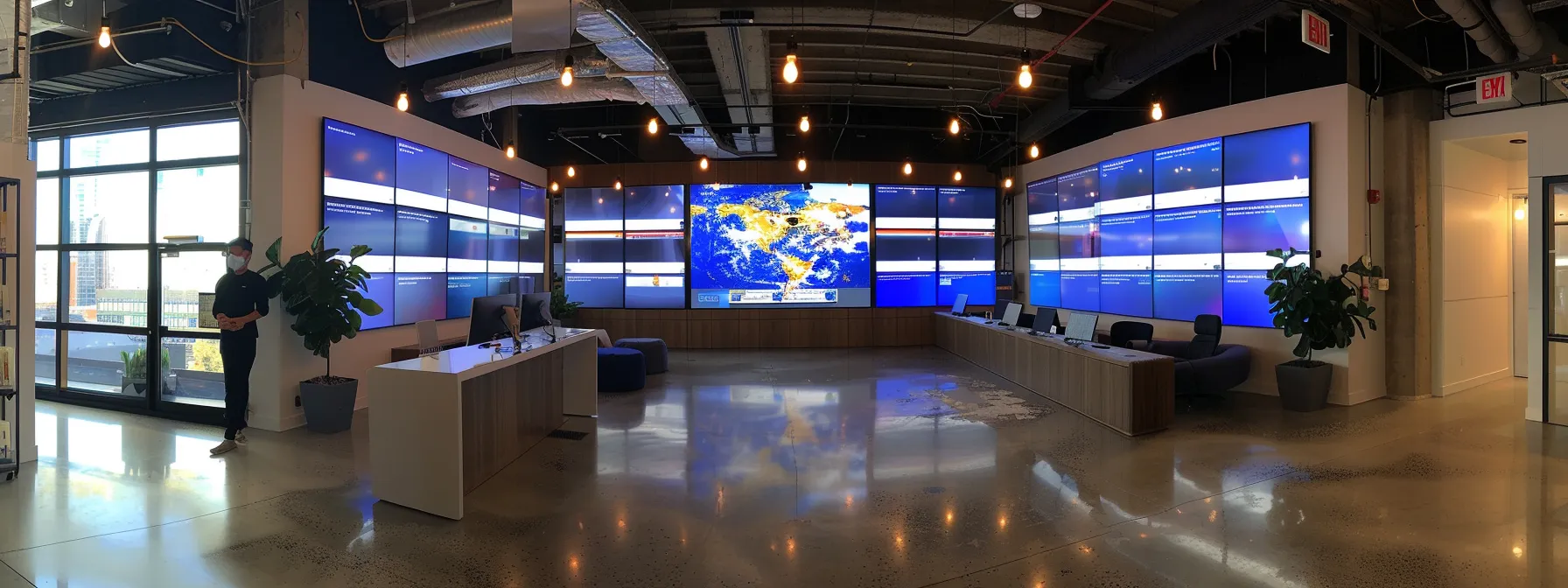 a sleek, modern office space is filled with digital screens displaying complex email authentication protocols like spf, dkim, and dmarc, while a confident professional stands beside them, symbolizing effective brand communication and technical prowess.