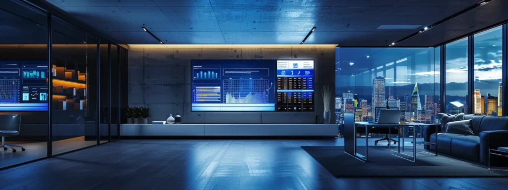 a sleek, modern retail environment showcases a high-tech pos system with a dynamic dashboard displaying real-time sales analytics, illuminated by focused office lighting that emphasizes the room's efficiency and readiness for future growth.