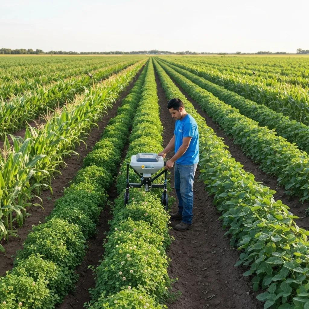 Sustainable agriculture practices showcasing precision farming and healthy ecosystems
